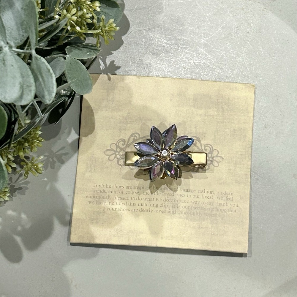 Joyfolie Girls Beautiful Gold Hair Clip With Purple/Blue Floral Embellishments
